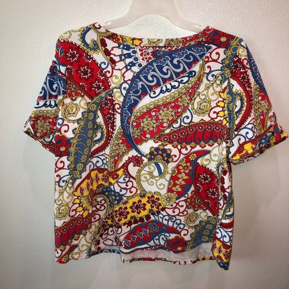 Talbots Size 3X Multicolor Floral Paisley Short Sleeve Stretch Top Shirt Tee - Picture 6 of 8